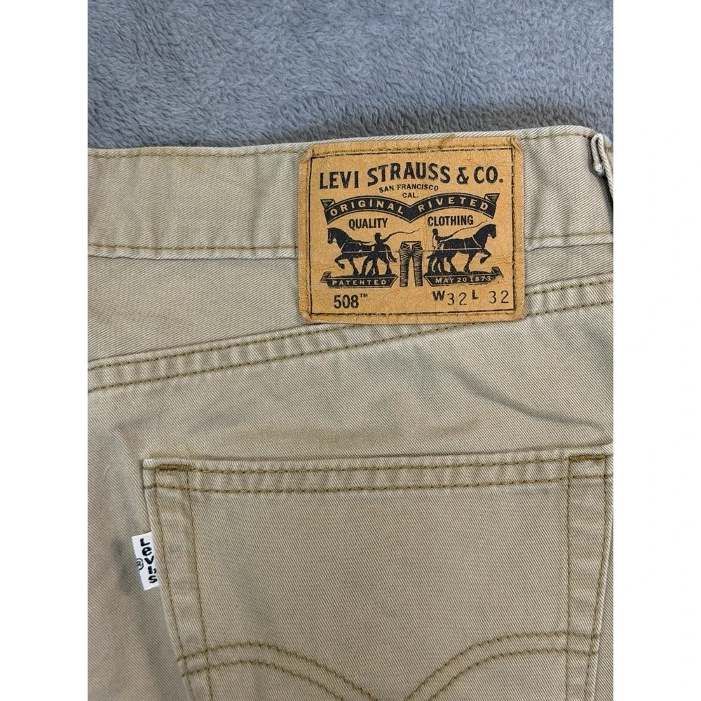 Levis Jeans Mens 32x32‎ Tan Khaki 508 Regular Fit Taper Leg White Tab *flaw*